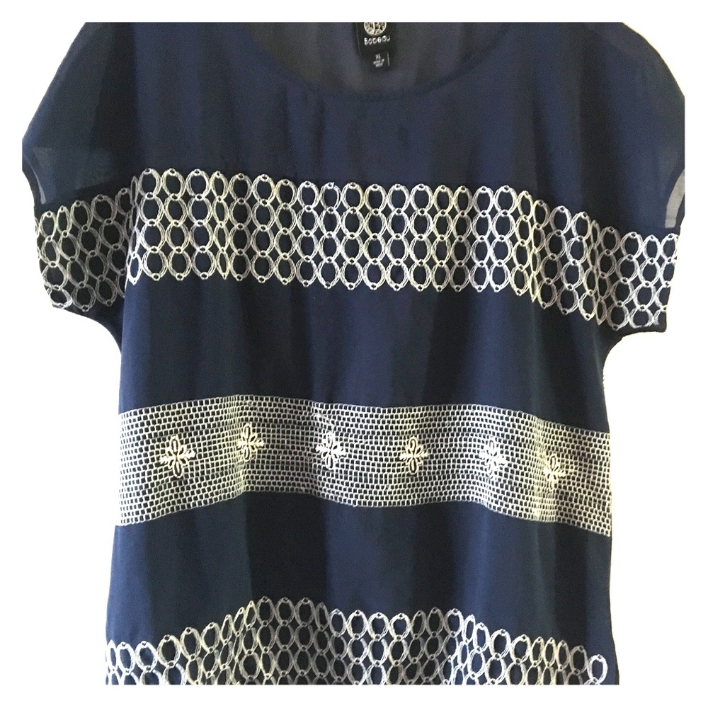 Navy Blue Embroidered Top